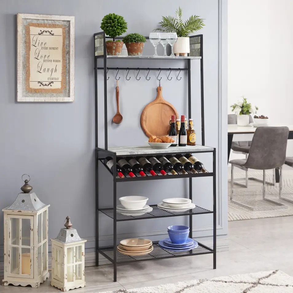 Picture of InRoom Furniture K3029-BL Bakers Rack&#44; Black & Gray