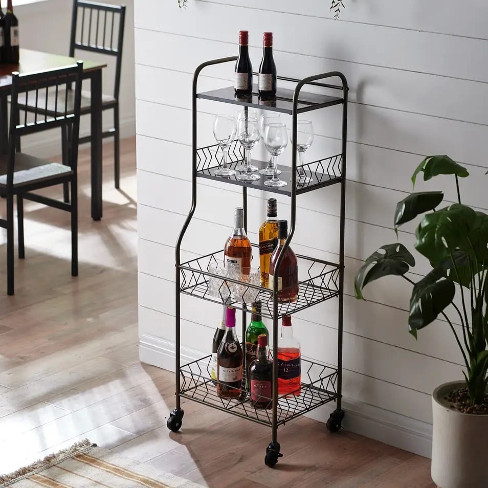 K3034-PT Serving Cart, Pewter & Brown