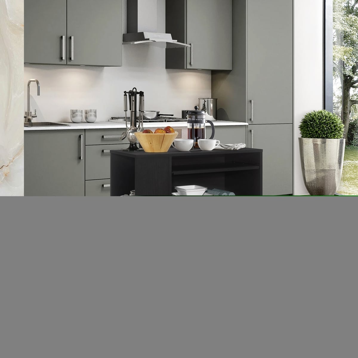30 x 15 x 32 in. Kitchen Cart, Black