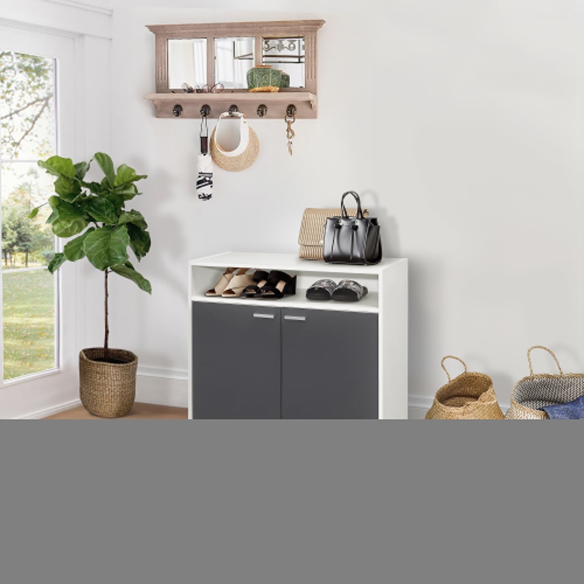 Shoe Cabinet, White & Gray
