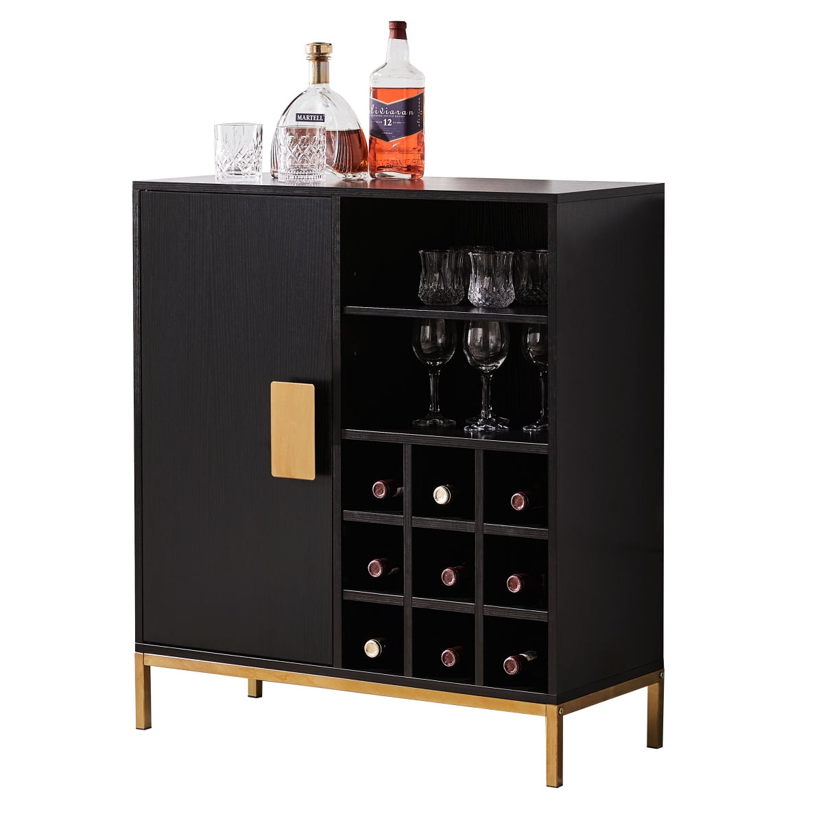 WR1372 32 x 14 x 36 in. Buffet & Wine Rack, Black & Gold