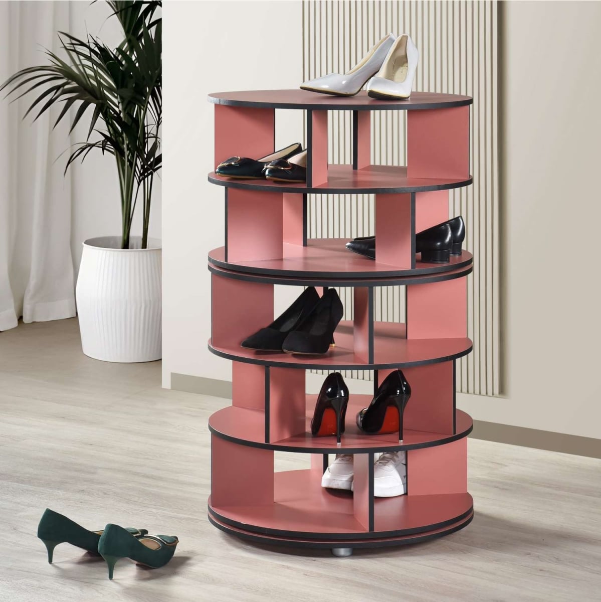 SR-6455-R Cassidy 5-Tier Revolving Shoe Rack, Red