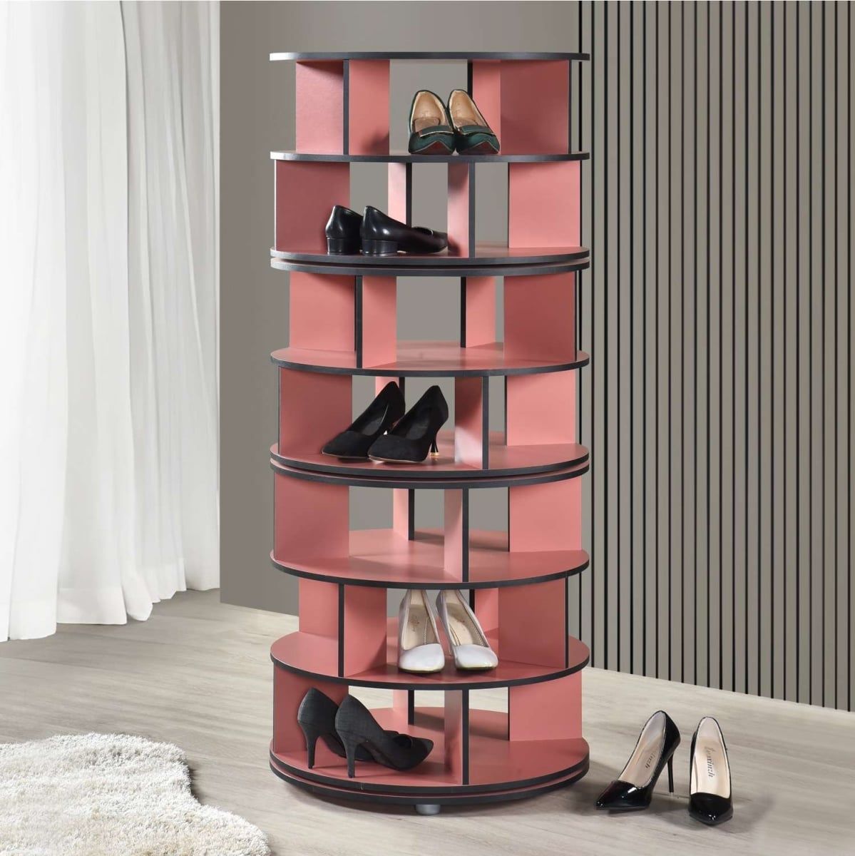 SR-6457-R Cassidy 7-Tier Revolving Shoe Rack, Red