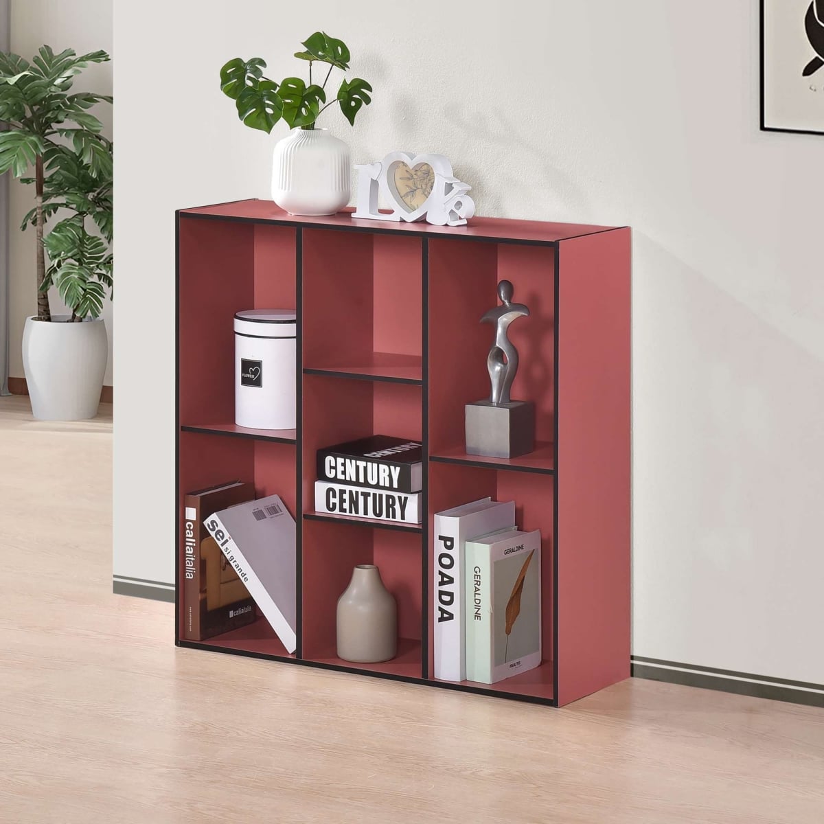 BK1569-R Haven 7 Shelf Bookcase, Red