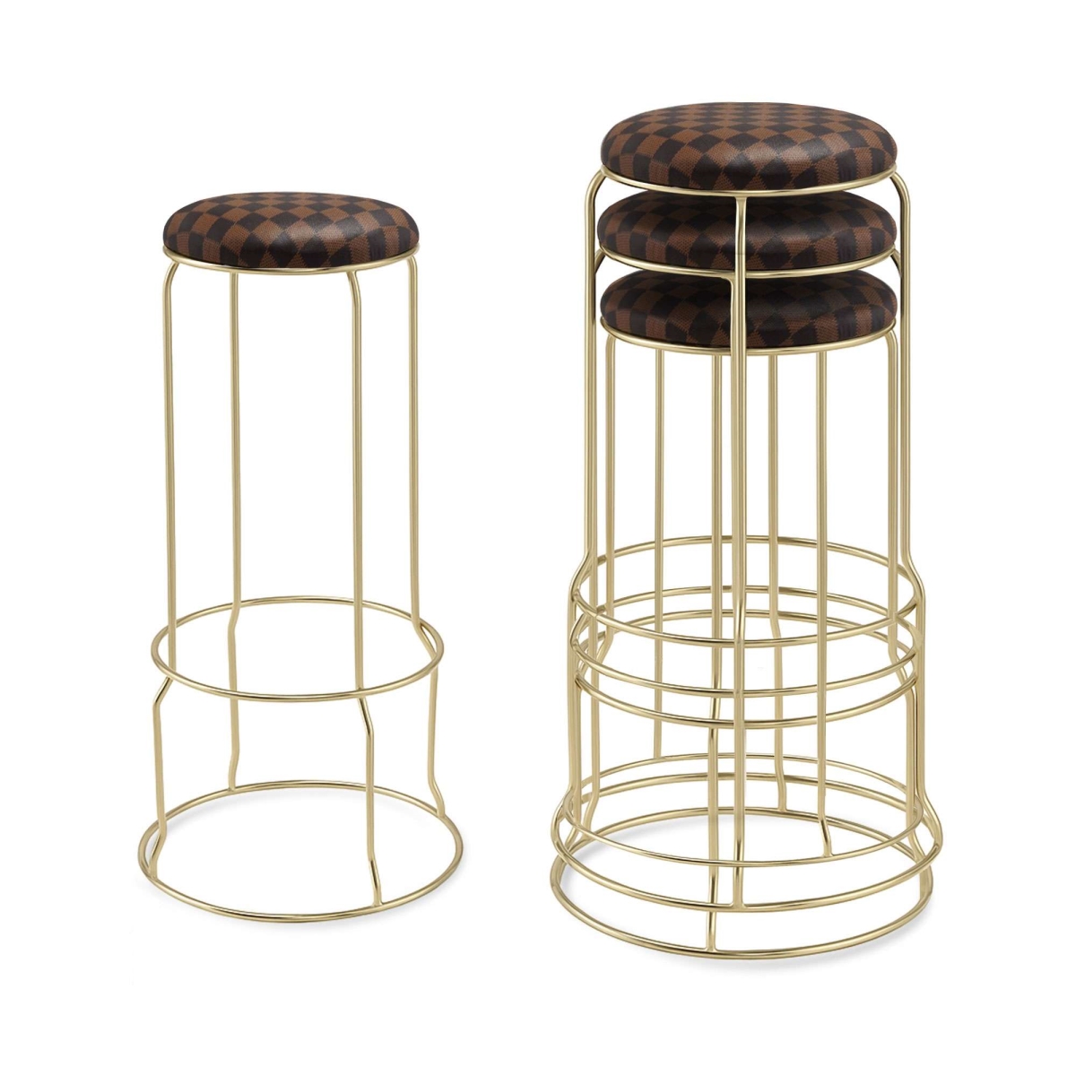 ST75-13 Carmilla Bar Stools, Checker Brown - Set of 4