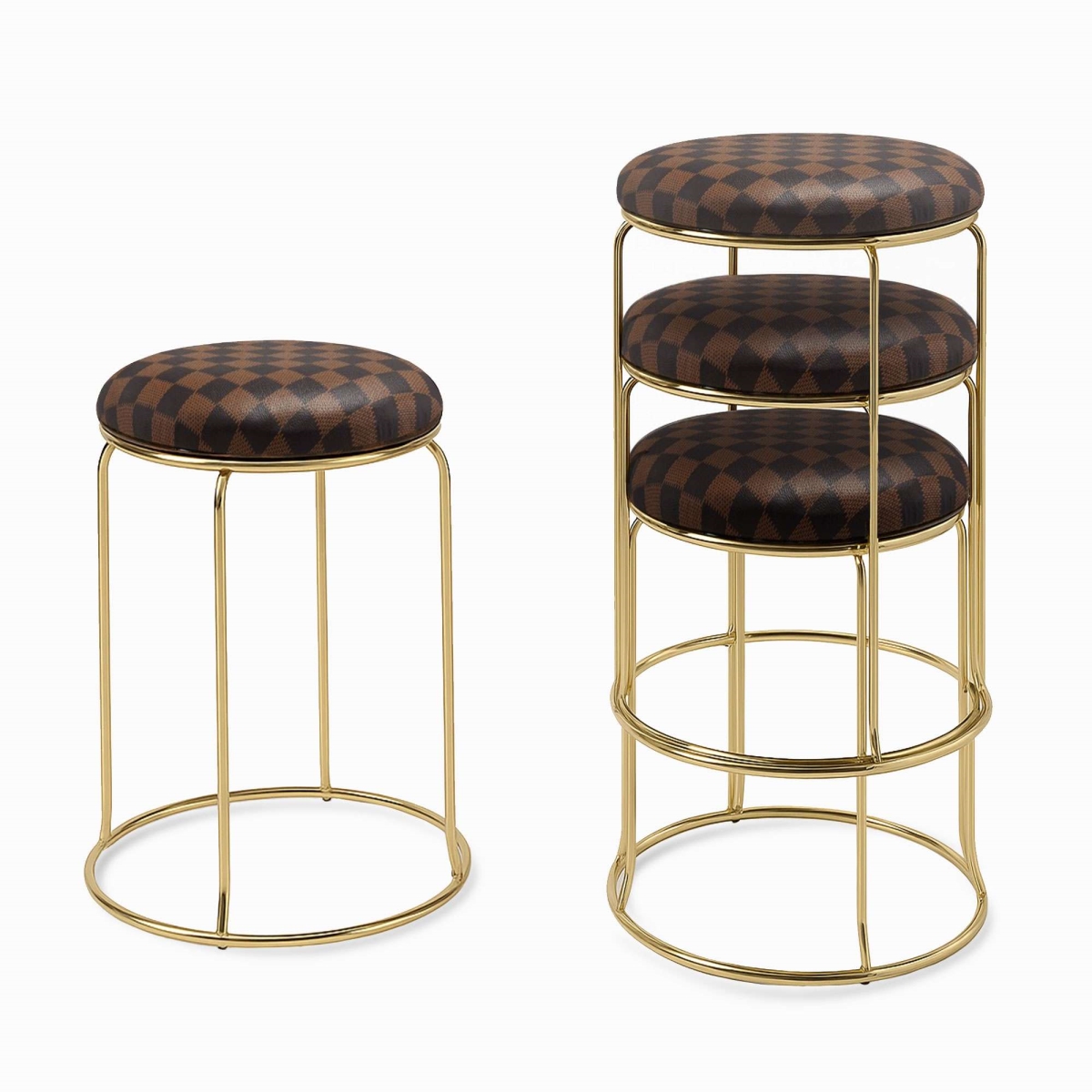 ST45-13 Carmilla 18 in. Stools, Checker Brown - Set of 4