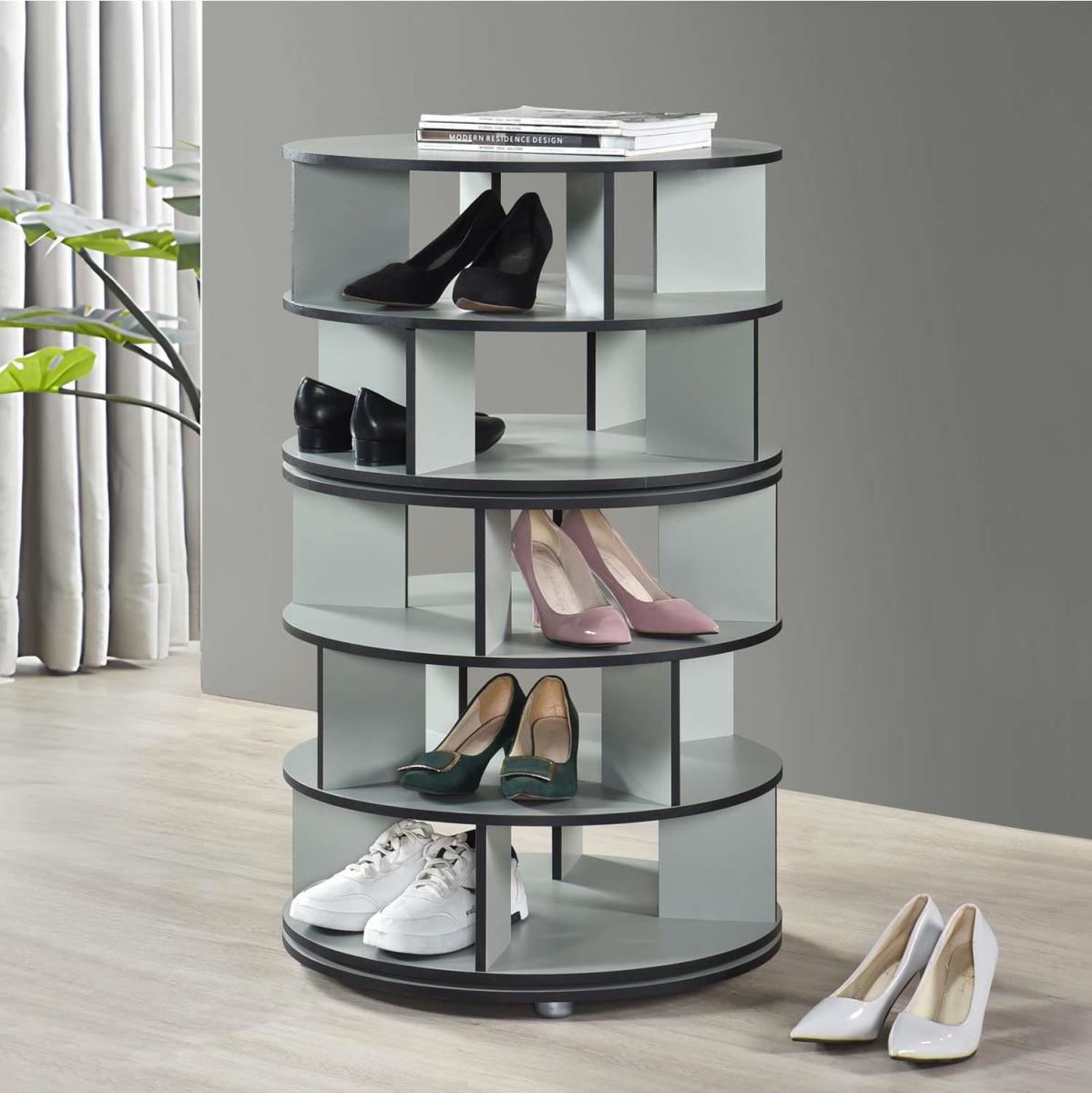 SR-6455-G Cassidy 5-Tier Revolving Shoe Rack, Green