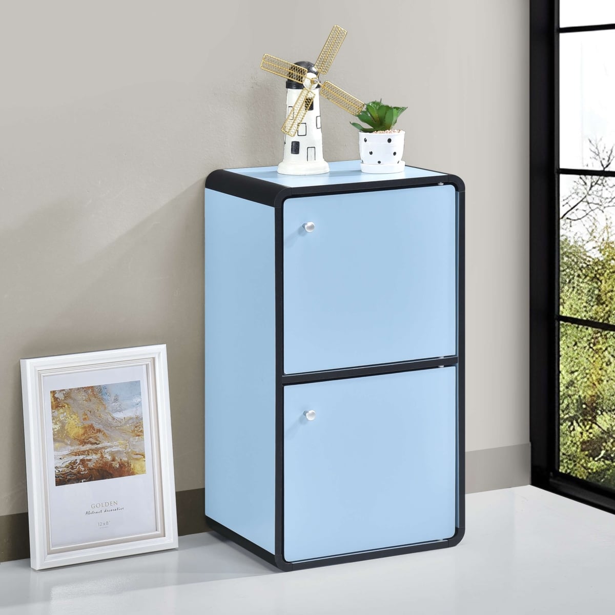 BK1268-BU Dothan Wood 2-Cubed Closed Bookcase, Light Blue