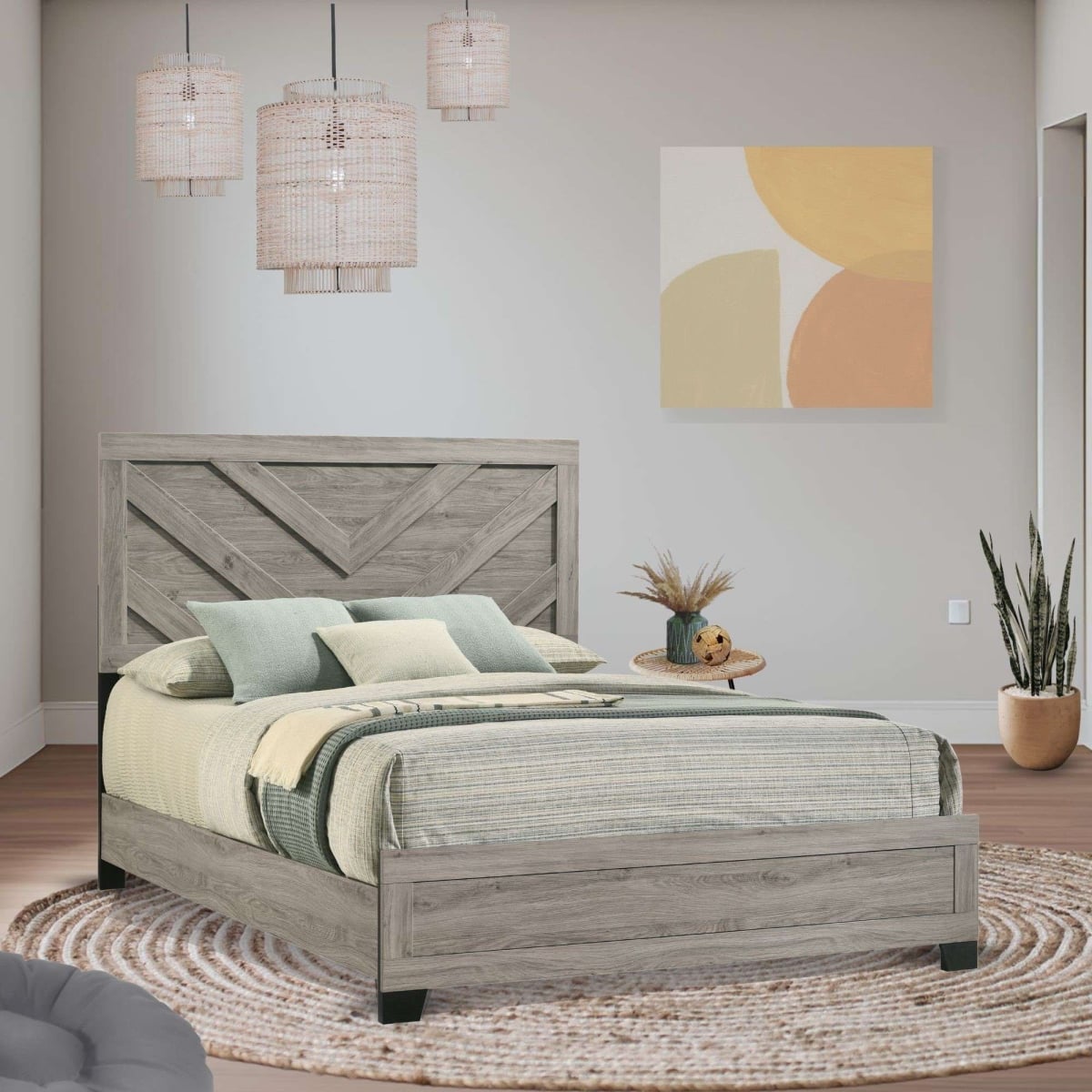 B304-K Napa Wooden Bed, Light Gray - King-Size