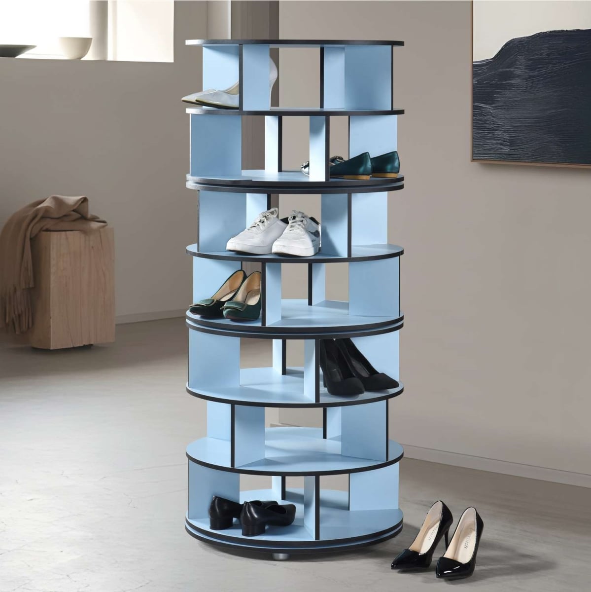 SR-6457-BU Cassidy 7-Tier Revolving Shoe Rack, Blue