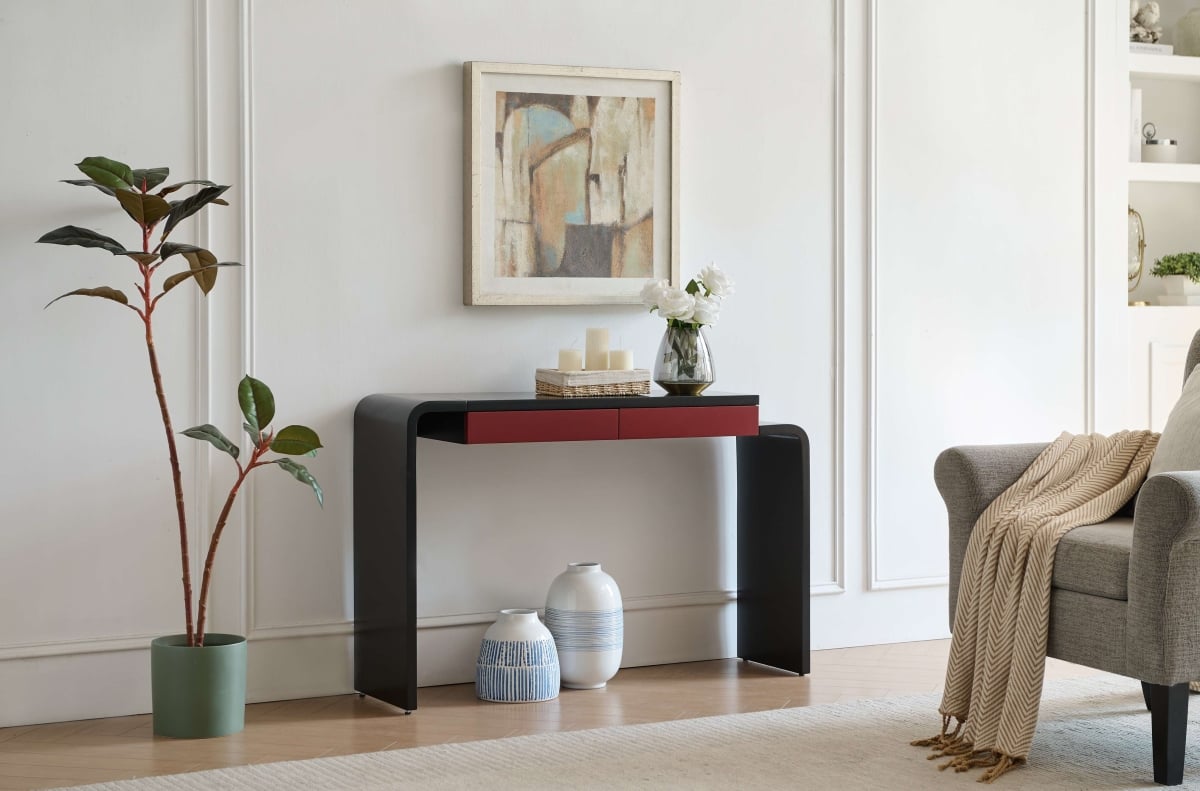 C1162BL-R Yuma Wooden Console Table, Black with Red