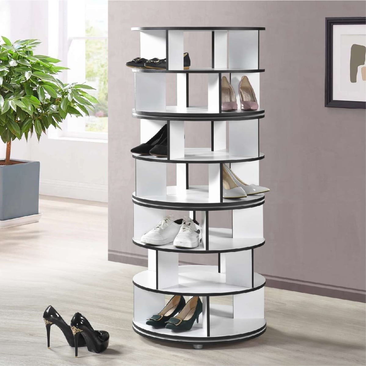 SR-6457-WH Cassidy 7-Tier Revolving Shoe Rack, White