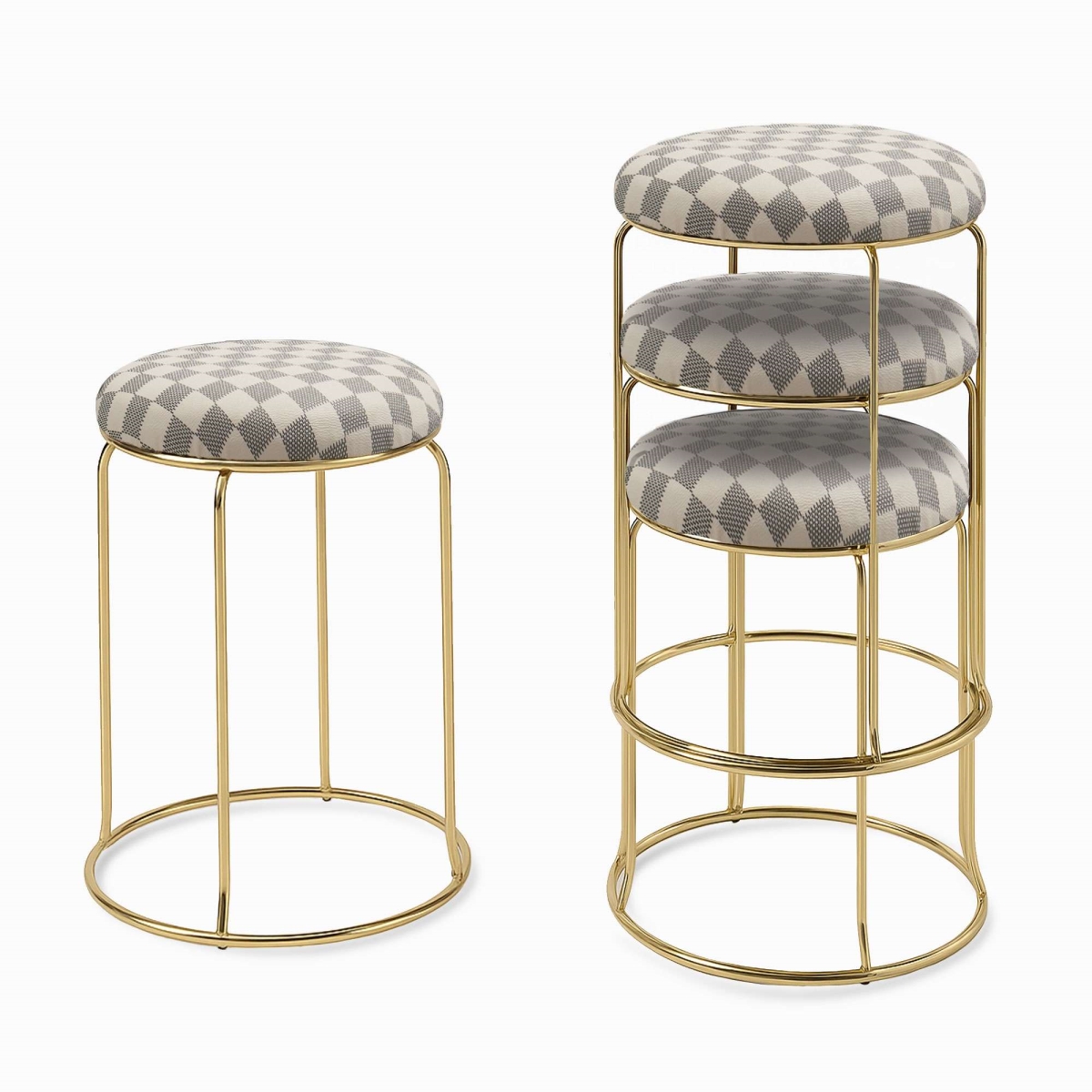 ST45-12 Carmilla 18 in. Stools, Checker White - Set of 4