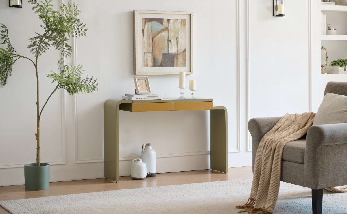 C1162LP-HM Yuma Wooden Console Table, lemon Pepper with Honey Mustard