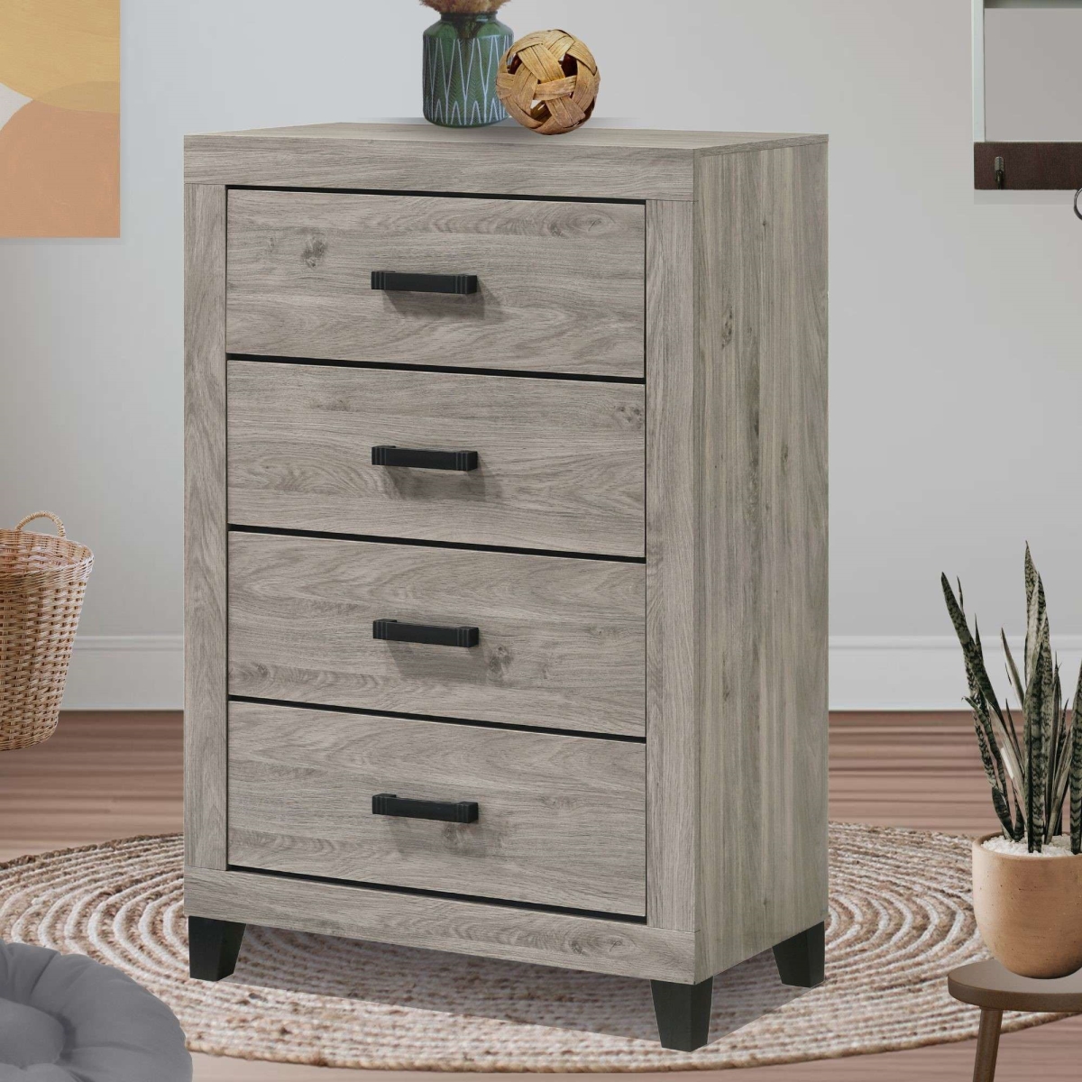 B304-C Napa 4 Drawer Wooden Chest, Light Gray