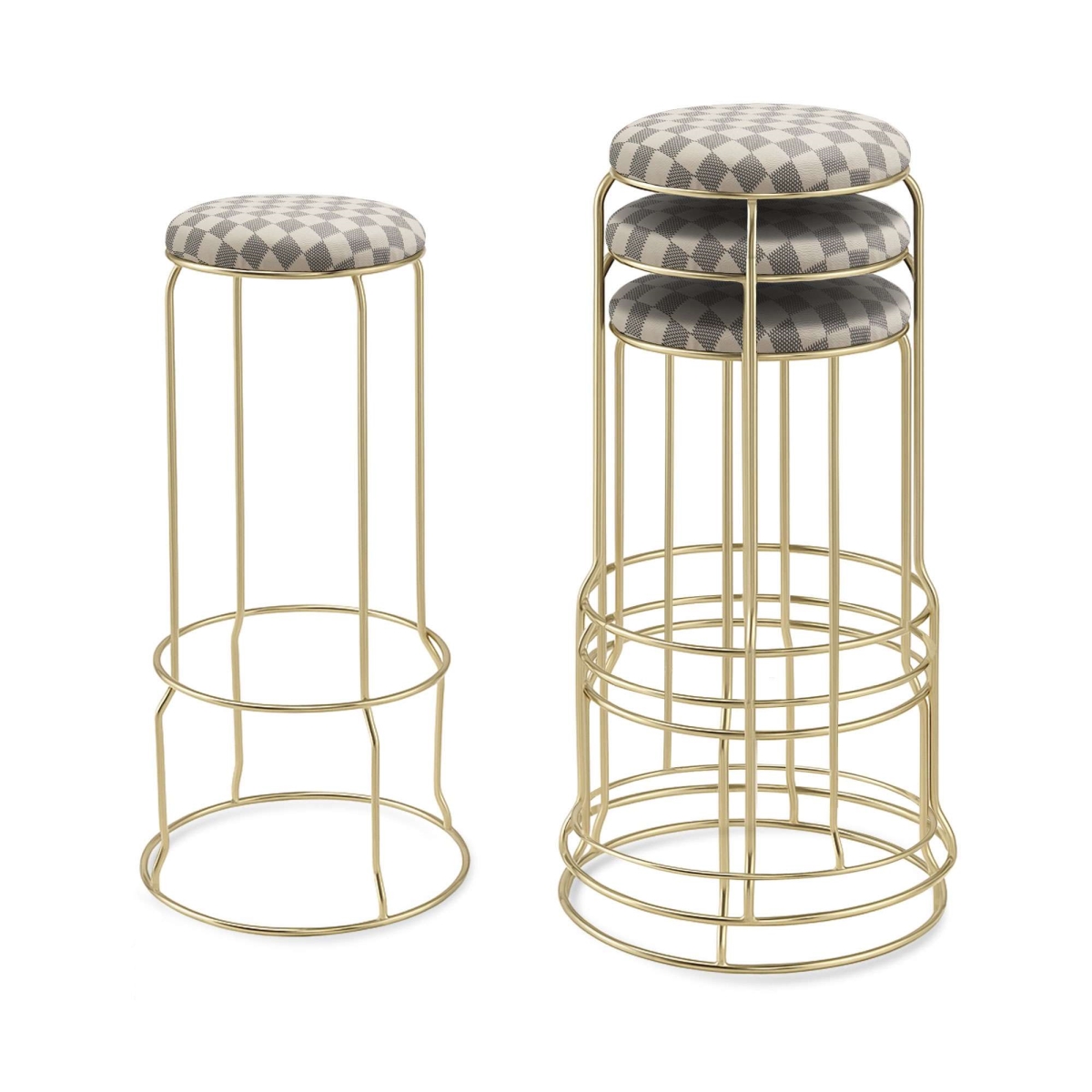 ST75-12 Carmilla Bar Stools, Checker White - Set of 4