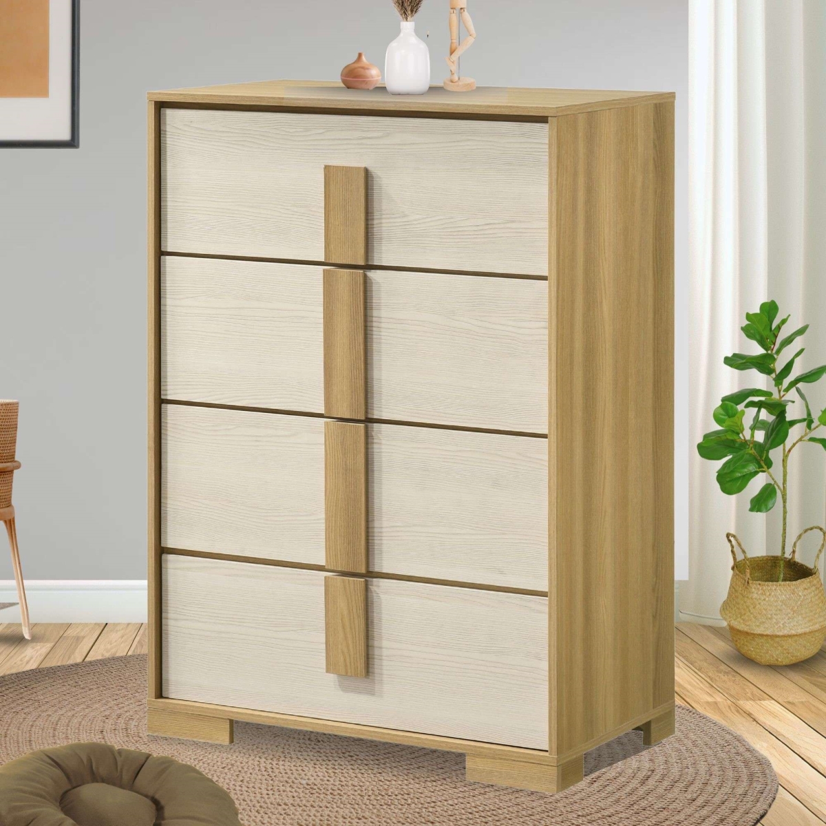 B305-C Boone Wooden Chest, Natural & White