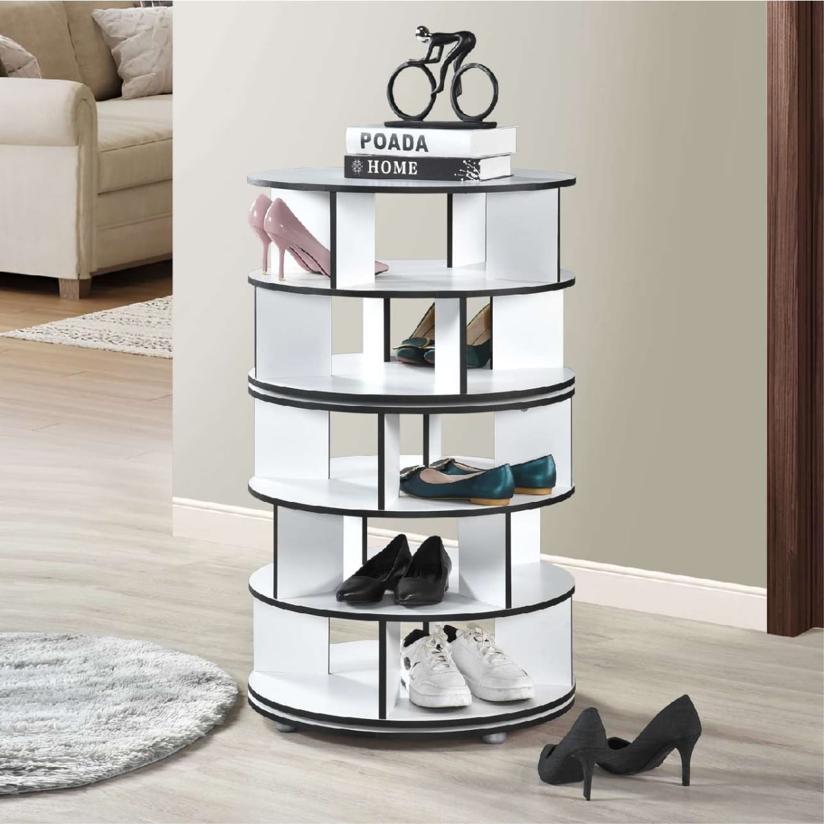 SR-6455-WH Cassidy 5-Tier Revolving Shoe Rack, White
