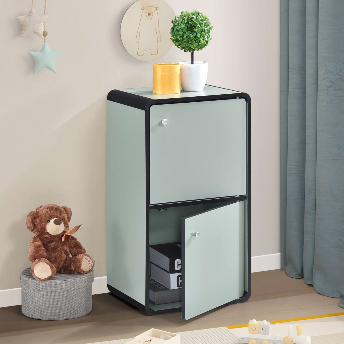 BK1268-G Dothan Wood 2-Cubed Closed Bookcase, Sage Green