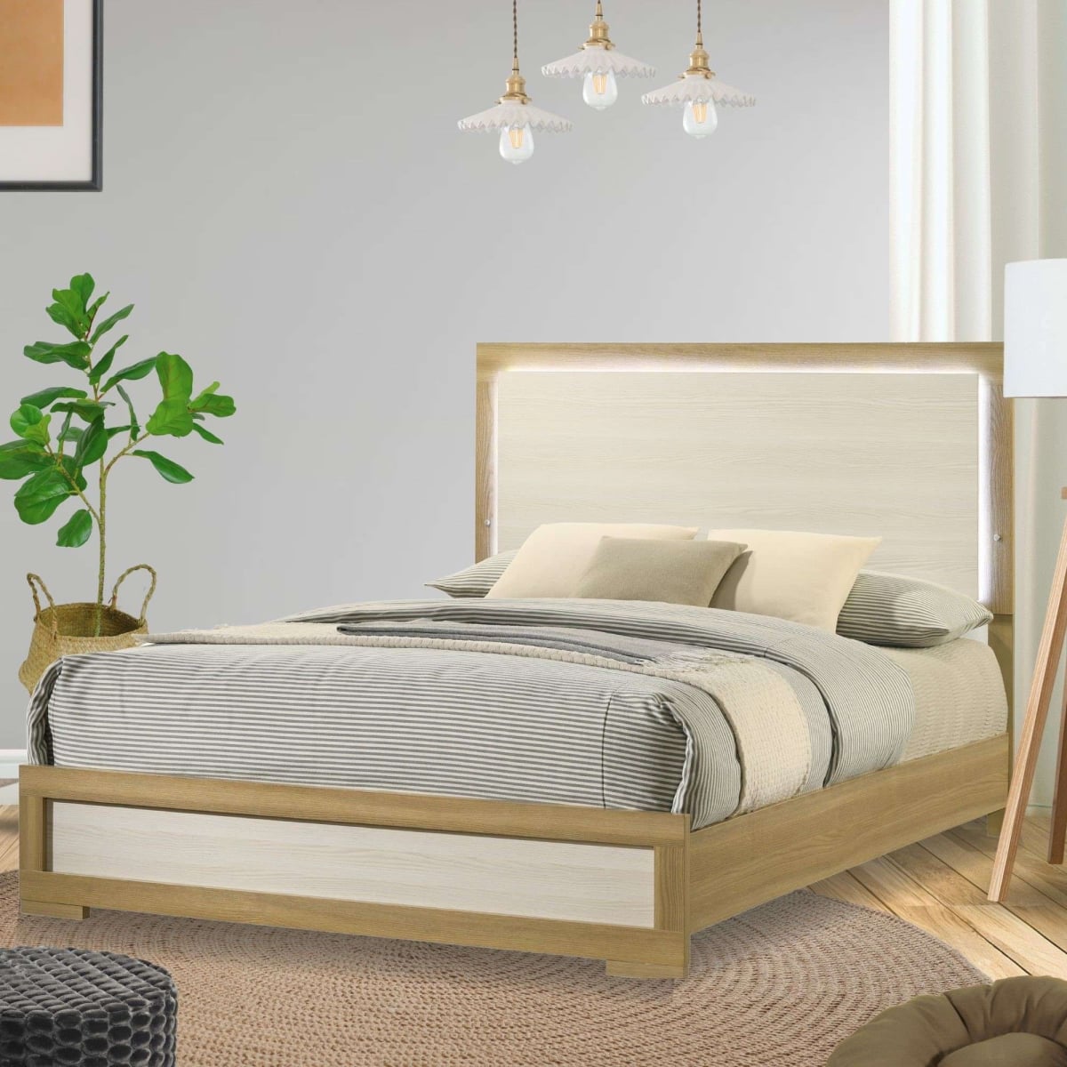 B305-K Boone Wooden Bed, Natural & White - King Size