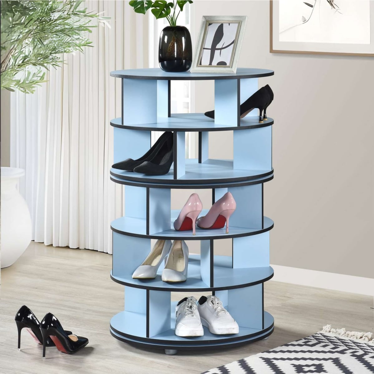 SR-6455-BU Cassidy 5-Tier Revolving Shoe Rack, Blue