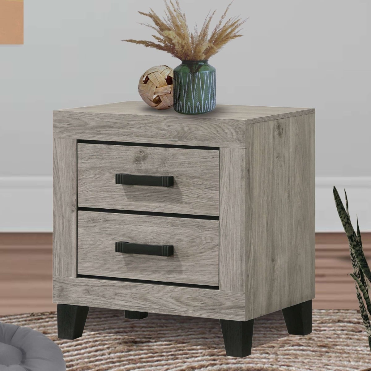 B304-N Napa 2 Drawer Wooden Nightstand, Light Gray