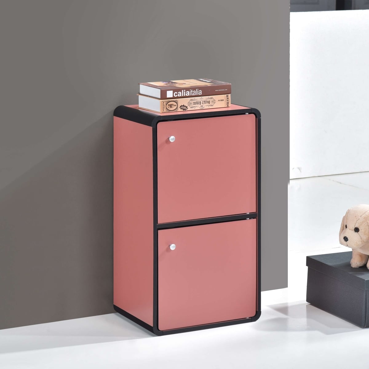 BK1268-R Dothan Wood 2-Cubed Closed Bookcase, Brick Red