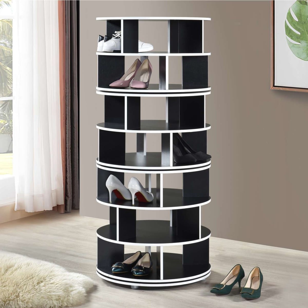 SR-6457-BL Cassidy 7-Tier Revolving Shoe Rack, Black