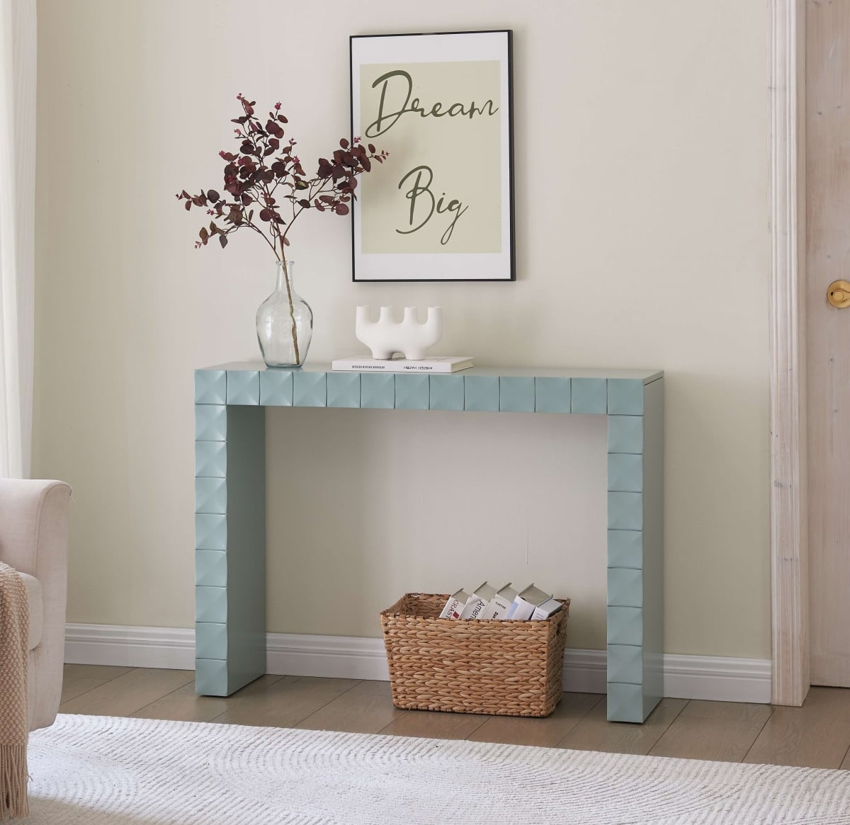 C1114-BU Turlock Wooden Console Table - Sofa Table, Display Table Perfect for Hallway - Living Room & Foyer, Blue