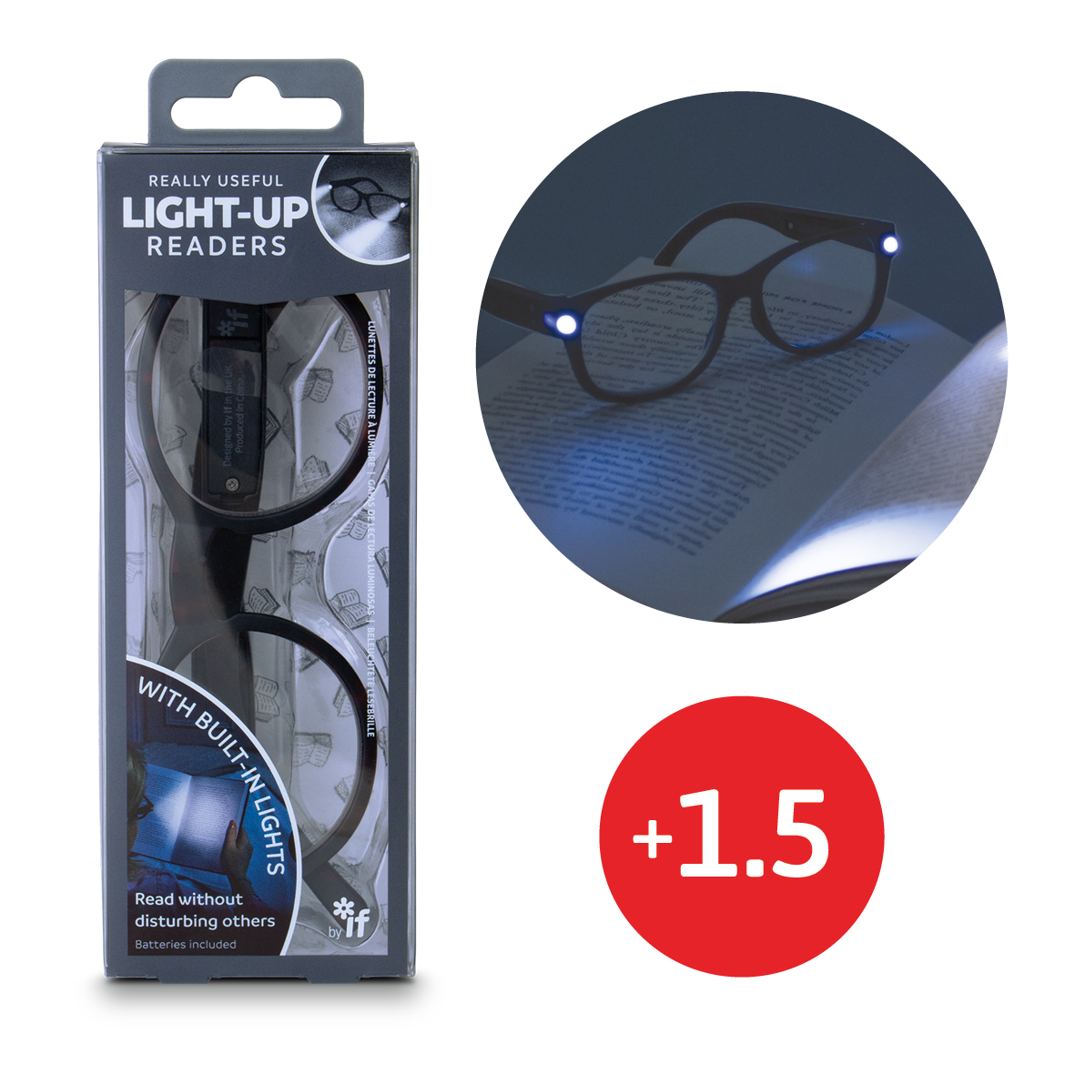 Picture of If USA 46401 Really Useful Light-Up Readers Tortoiseshell Glasses, Grey - Plus 1.5