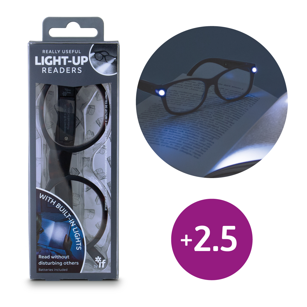 Picture of If USA 46403 Really Useful Light-Up Readers Tortoiseshell Glasses, Grey - Plus 2.5