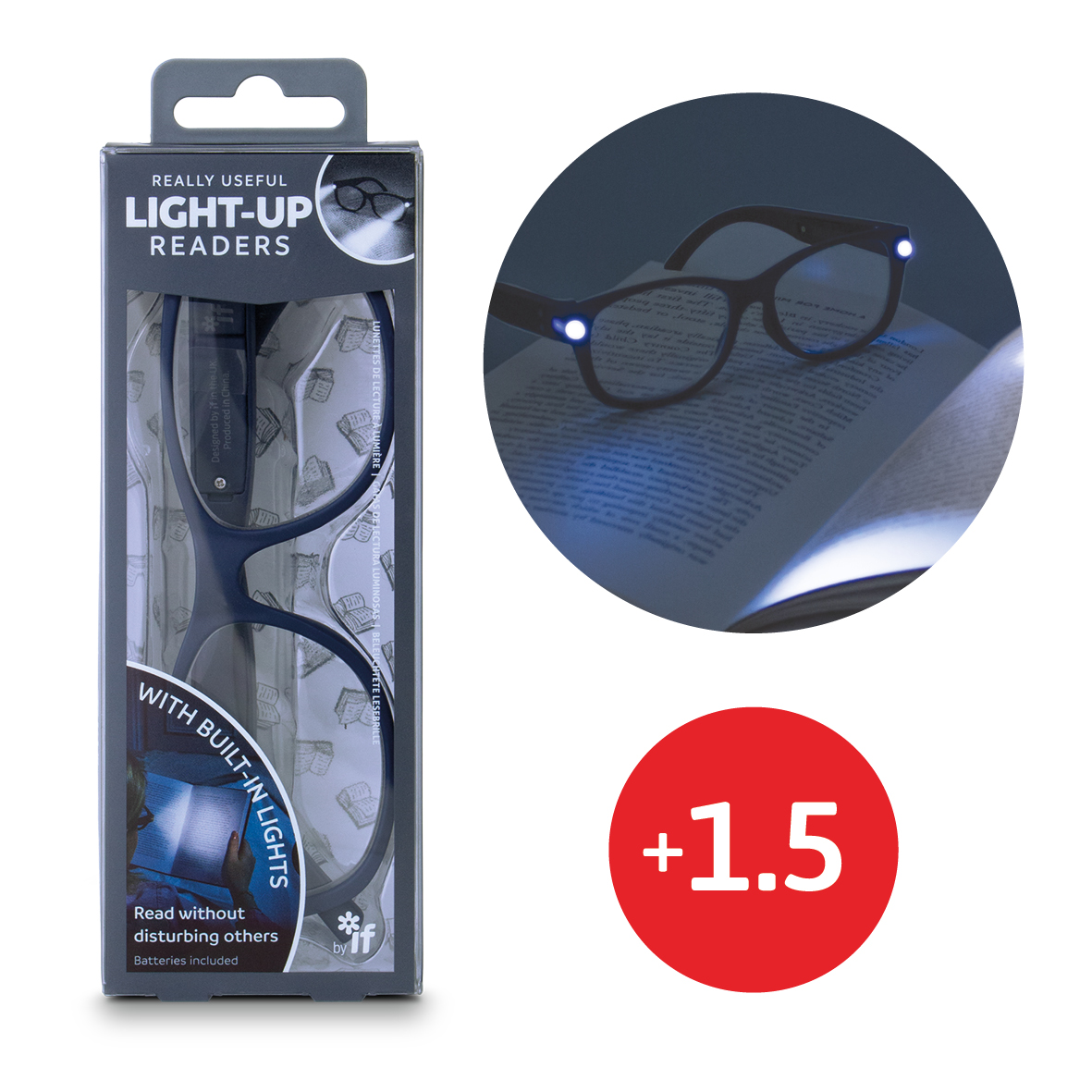 Picture of If USA 46404 Really Useful Light-Up Readers Midnight Glasses, Grey - Plus 1.5