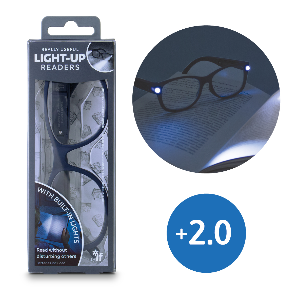 Picture of If USA 46405 Really Useful Light-Up Readers Midnight Glasses, Grey - Plus 2.0