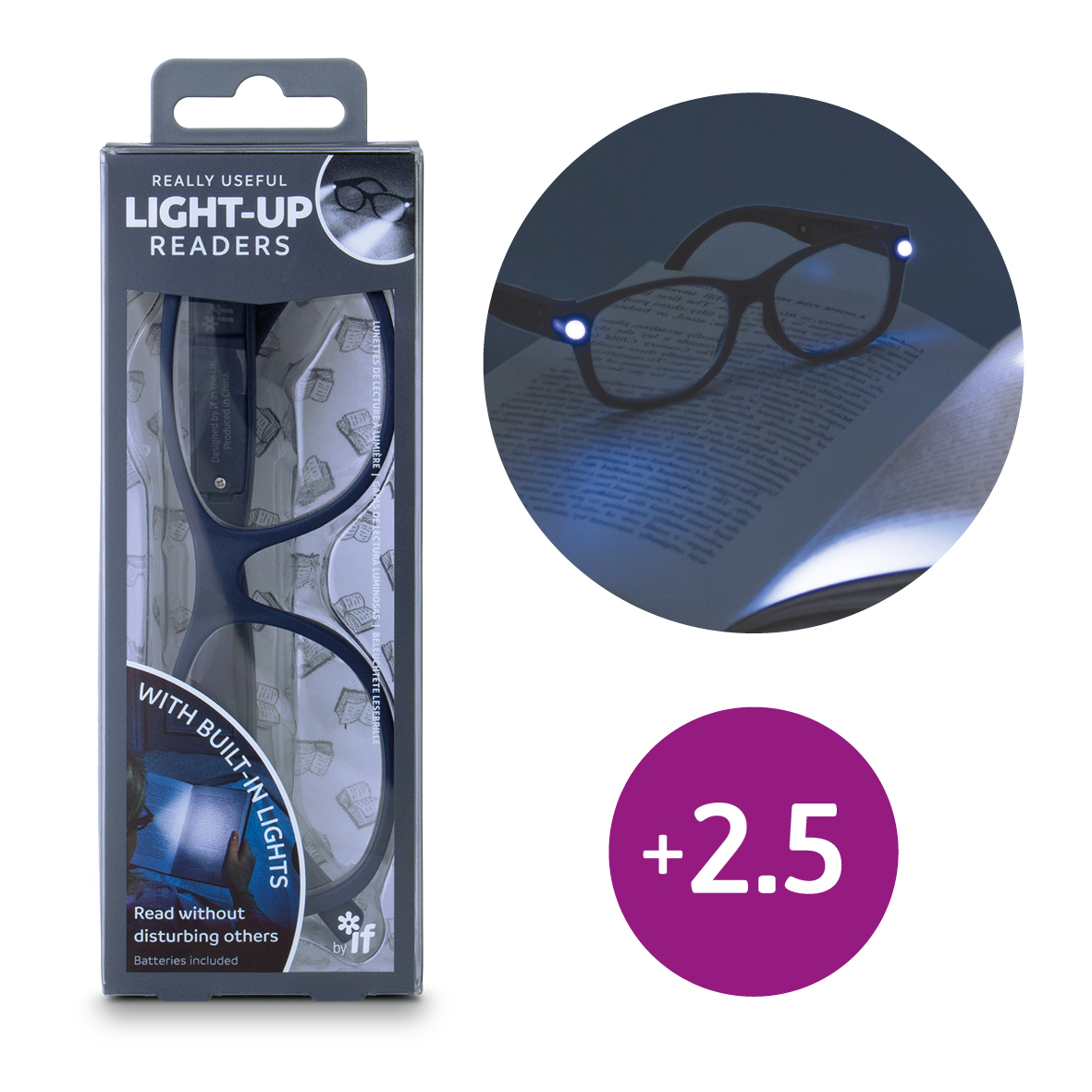 Picture of If USA 46406 Really Useful Light-Up Readers Midnight Glasses, Grey - Plus 2.5