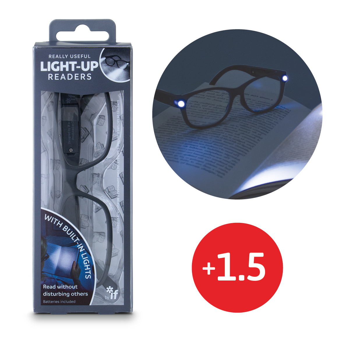 Picture of If USA 46407 Really Useful Light-Up Readers Concept Glasses, Grey - Plus 1.5