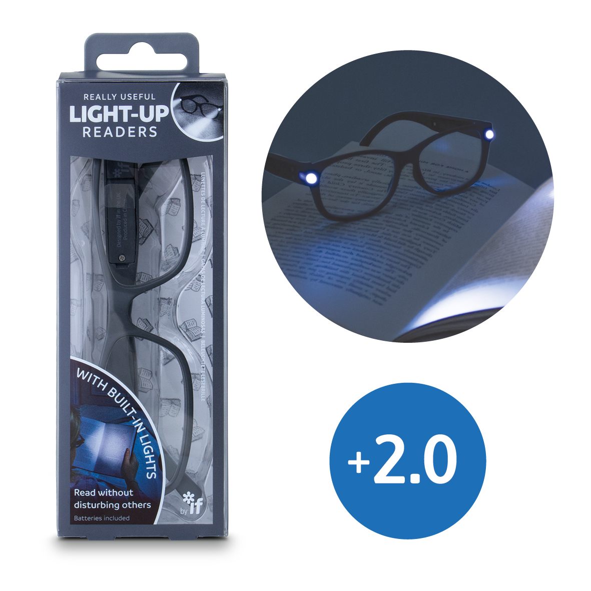 Picture of If USA 46408 Really Useful Light-Up Readers Concept Glasses&#44; Grey - Plus 2.0