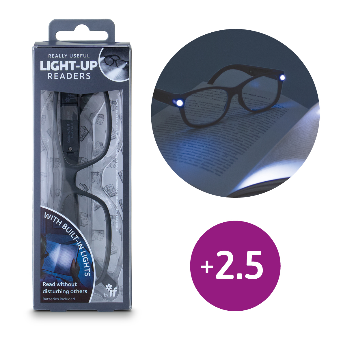 Picture of If USA 46409 Really Useful Light-Up Readers Concept Glasses, Grey - Plus 2.5