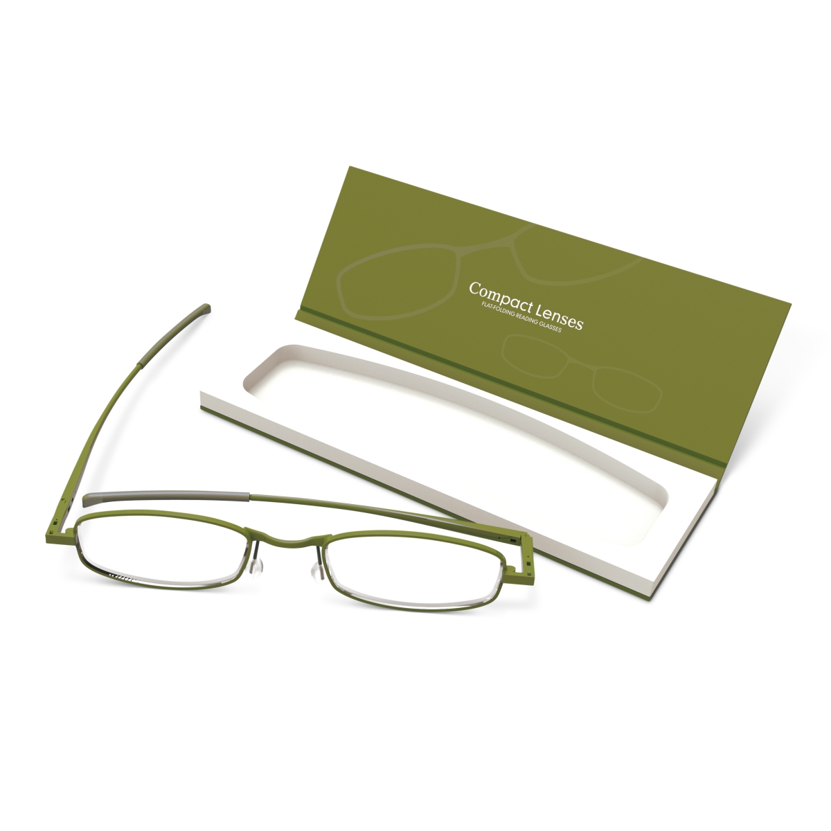Picture of If USA 91726 Compact Lens Flat Folding Reading Glasses, Olive - Plus 1.0