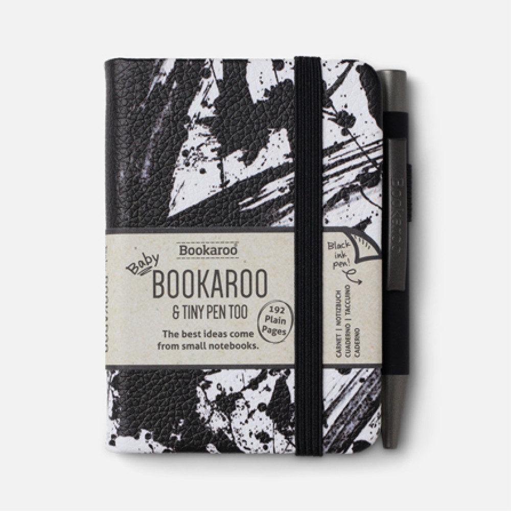 38203 Baby Bookaroo A7 Notebook with Tiny Pen - Black & White Splatter