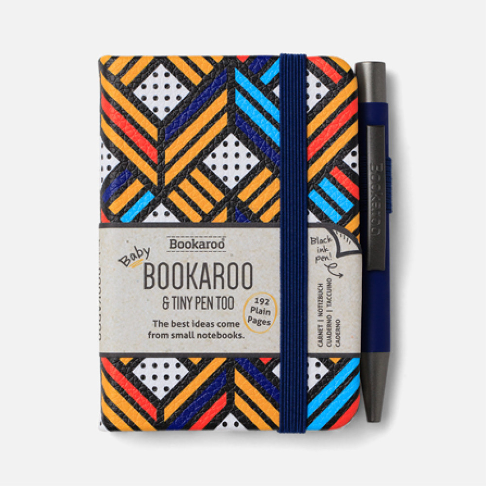 38211 Baby Bookaroo A7 Notebook with Tiny Pen - Navy & Yellow Geo