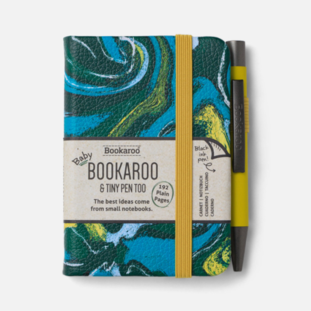 38212 Baby Bookaroo A7 Notebook with Tiny Pen - Forest Chartreuse Marble