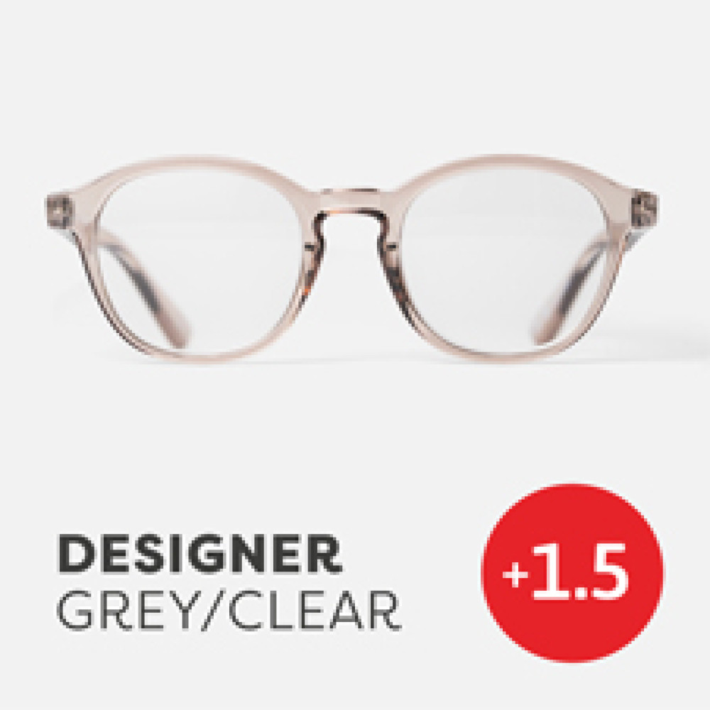47964 Easy Recycled Readers Glasses, Designer Clear Gray - Plus 1.5 Strength