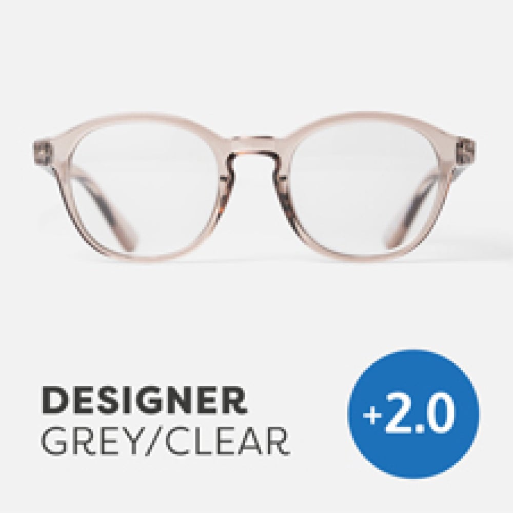 47965 Easy Recycled Readers Glasses, Designer Clear Gray - Plus 2.0 Strength