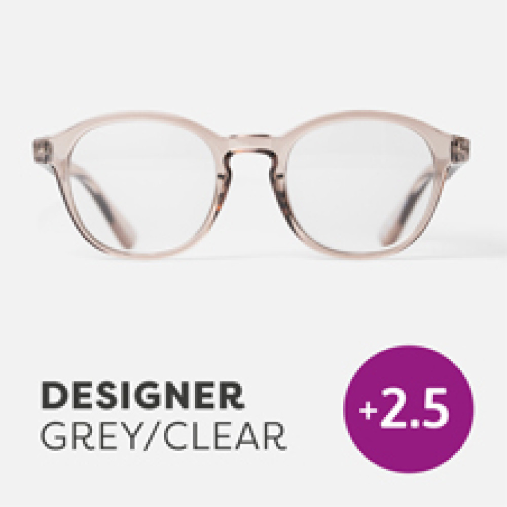 47966 Easy Recycled Readers Glasses, Designer Clear Gray - Plus 2.5 Strength