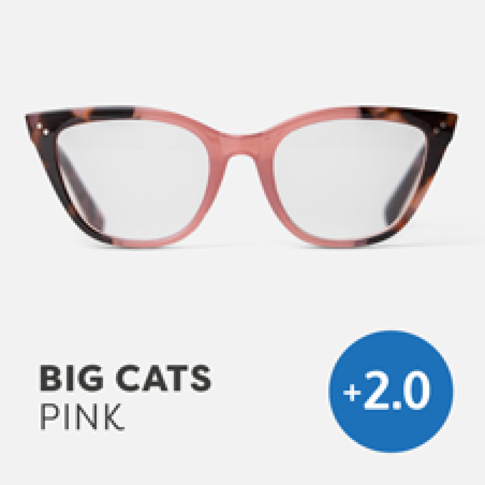 47968 Easy Recycled Readers Glasses, Big Cats Pink - Plus 2.0 Strength