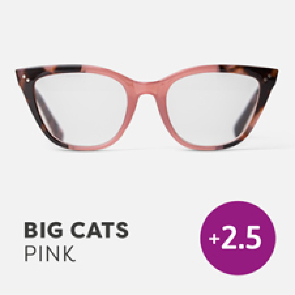 47969 Easy Recycled Readers Glasses, Big Cats Pink - Plus 2.5 Strength