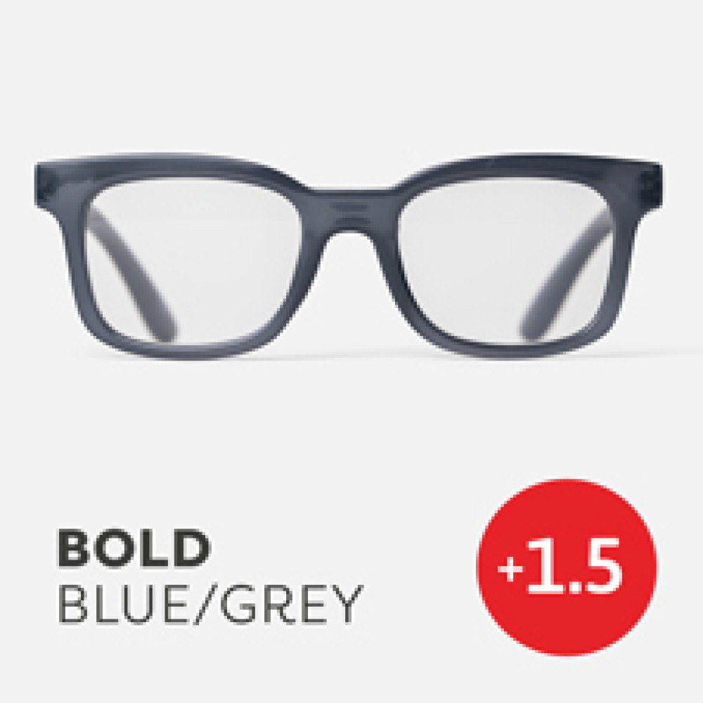47970 Easy Recycled Readers Glasses, Bold Blue & Gray - Plus 1.5 Strength