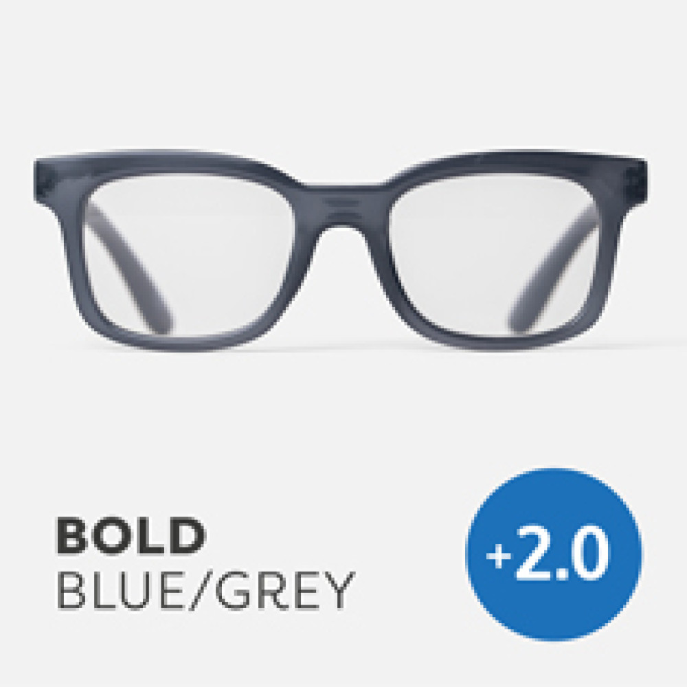 47971 Easy Recycled Readers Glasses, Bold Blue & Gray - Plus 2.0 Strength