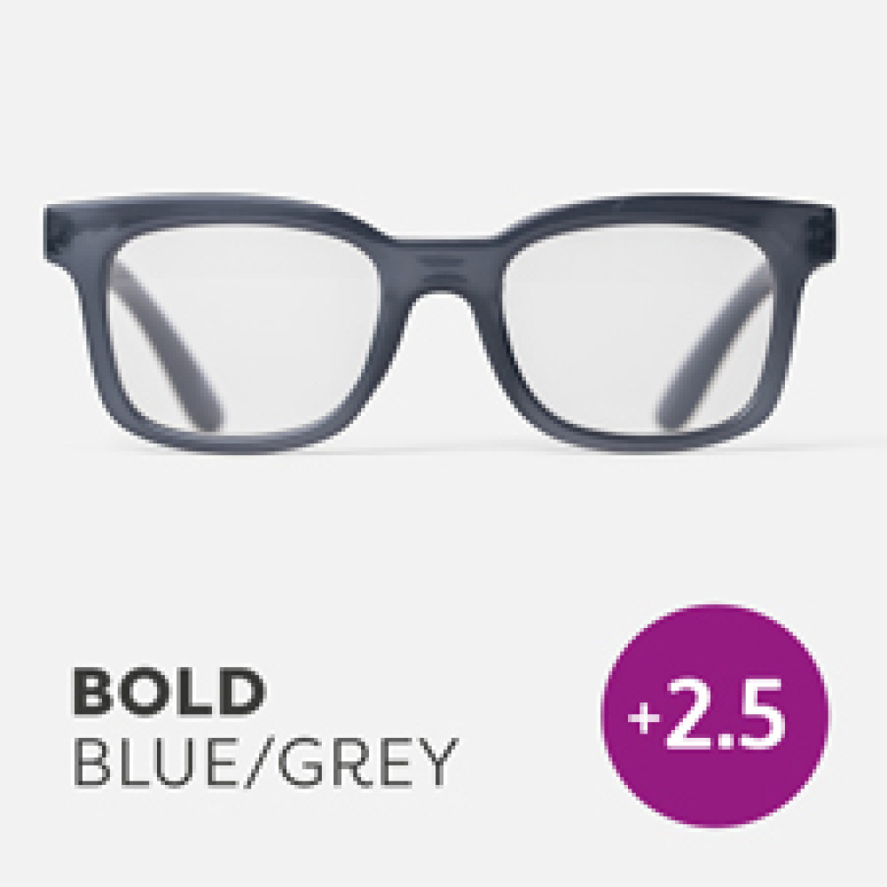 47972 Easy Recycled Readers Glasses, Bold Blue & Gray - Plus 2.5 Strength