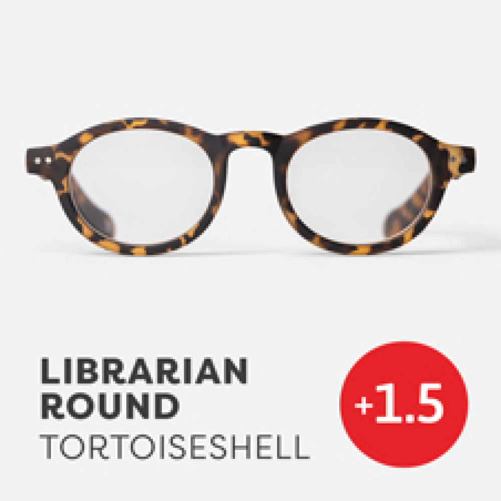47976 Easy Recycled Round Readers Glasses, Librarian Tortoiseshell - Plus 1.5 Strength